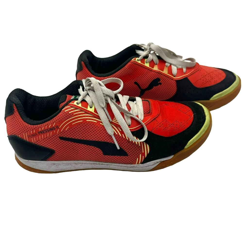 PUMA | Mens 9.5 Pressing II Indoor Soccer Shoes Sneakers Red Orange Black Yellow